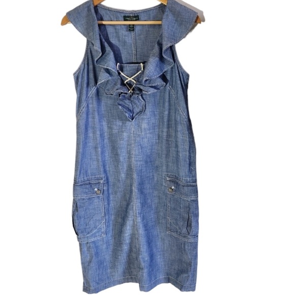 Ralph Lauren Ruffle Cargo Denim Dress - EUC - Picture 1 of 5